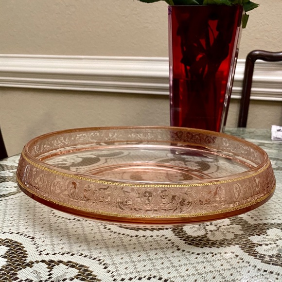 BEAUTIFUL RARE 13” PINK GLASS VTG CONSOLE BOWL - Picture 2 of 5
